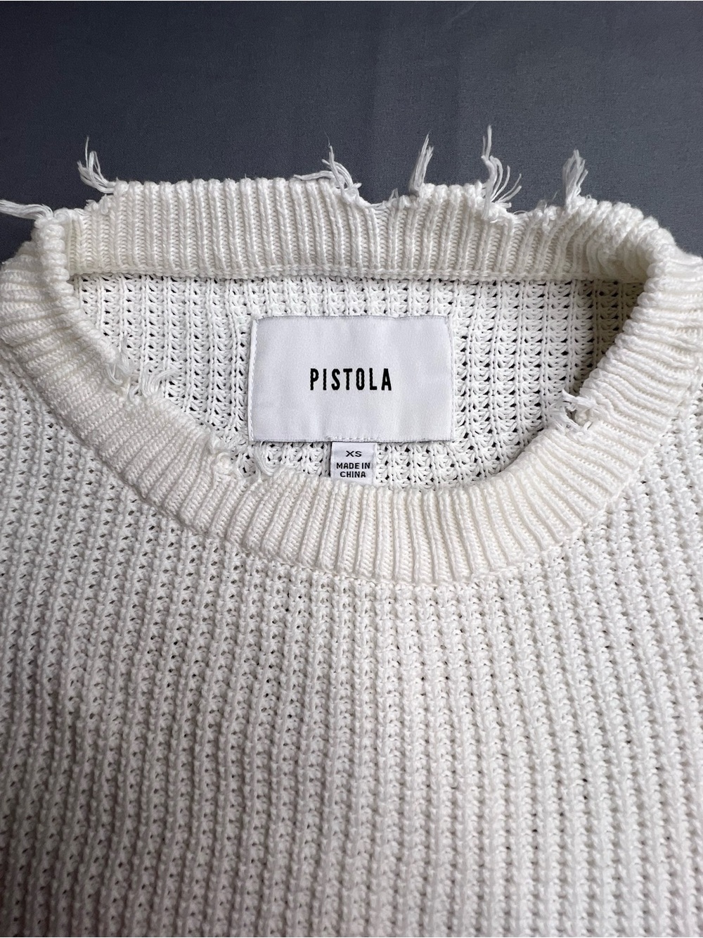 Pistola Distressed Cotton Sweater XS White Chunky Knit Coastal Chic